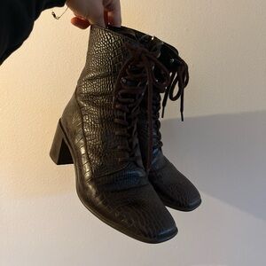 Miista M8 Crocodile Brown Square Toe Boots Size 8